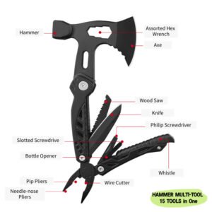15 in 1 survival tool with hammer & axe – essential camping & hiking gear
