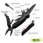 folding pocket tool knife – pliers, screwdriver, opener & whistle with sheath
