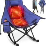 heated rocking camping chair, fully thicker padded heated camping chairs for outdoor sports w/3 heat levels for back & seat, heated rocking chair for adults with carry bag, battery not included