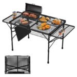 folding table with 2 wing panels, 3x2 ft camping table with mesh desktop,height adjustable folding grill table with mesh bag,portable outdoor table for picnic,camping,bbq,beach(black)