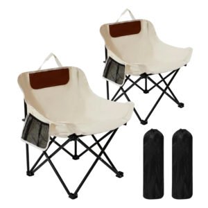 2 pack folding camping chair, compact camp chair,outdoor lawn portable lightweight backpacking chair with carrying bag for outdoor camp,travel,beach,picnic,fishing, hiking (beige)